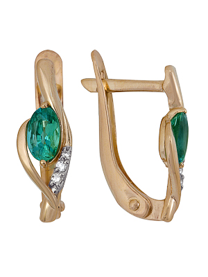 Серьги из золота с изумрудом 1910212286 от KRASNOE, металл Золото, вставка Изумруд