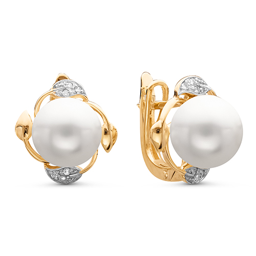 Серьги из золота Z2-9232 от KRASNOE, металл Золото, вставка Жемчуг , фианиты