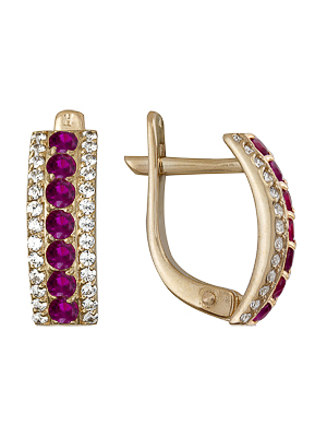 Серьги из золота с рубинами и бриллиантами 1920012072 от KRASNOE, металл Золото, вставка Рубин