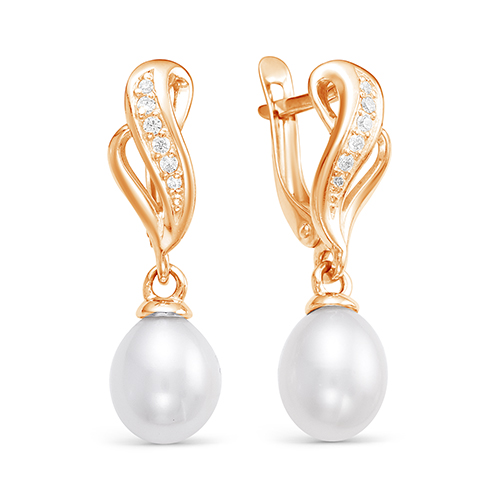 Серьги из золота Z2-9652 от KRASNOE, металл Золото, вставка Жемчуг , фианиты