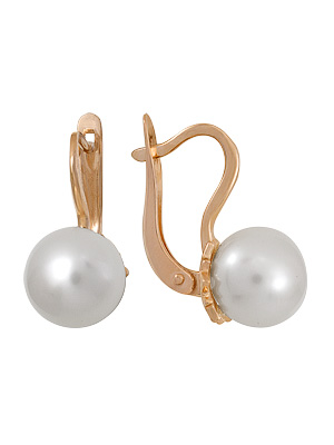 Серьги из золота с жемчугами 1240012519 от KRASNOE, металл Золото, вставка Жемчуг