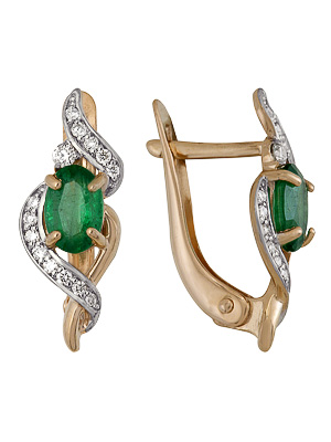 Серьги из золота с изумрудами и бриллиантами 1910212499 от KRASNOE, металл Золото, вставка Изумруд