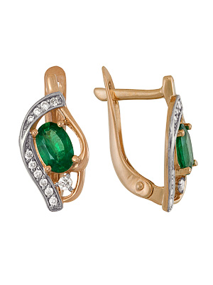 Серьги из золота с изумрудами и бриллиантами 1910212500 от KRASNOE, металл Золото, вставка Изумруд