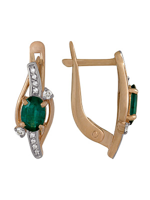 Серьги из золота с бриллиант изумрудом 1910212498 от KRASNOE, металл Золото, вставка Бриллиант изумруд