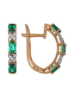 Серьги из золота с изумрудом 1910212347 от KRASNOE, металл Золото, вставка Изумруд