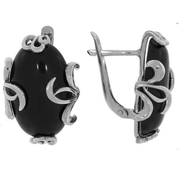 Серьги из серебра с ониксами 3437012056-1 от KRASNOE, металл Серебро, вставка Оникс