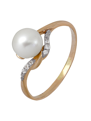 Купить кольцо из золота с жемчугом и фианитами в интернет-магазине KRASNOE