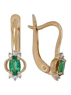 Серьги из золота с изумрудом 1910212327 от KRASNOE, металл Золото, вставка Изумруд