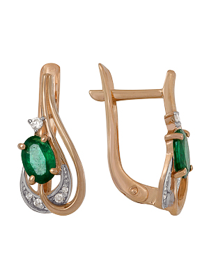 Серьги из золота с бриллиантом и изумрудом со скидкой