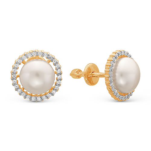 Серьги из золота Z2-9122 от KRASNOE, металл Золото, вставка Жемчуг , фианиты