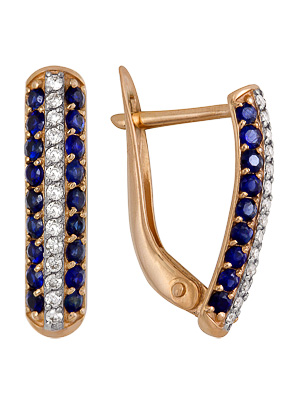 Серьги из золота с бриллиантами и сапфирами 1850212418 от KRASNOE, металл Золото, вставка Сапфир