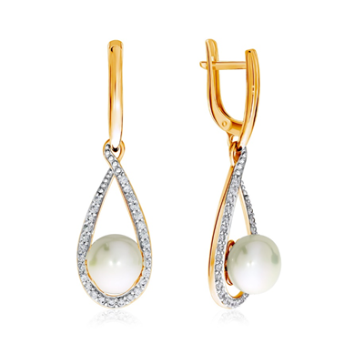 Серьги из серебра с жемчугом и фианитами