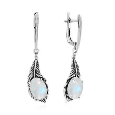 Серьги из серебра с лунными камнями из коллекции Жар-птица