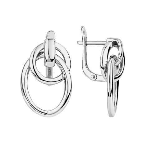 Серьги с двойными овалами из серебра без вставок