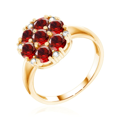 Кольцо из серебра с фианитами и гранатами