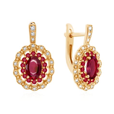 Серьги из серебра с рубинами и топазами