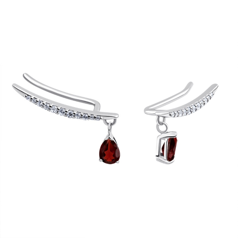 Серьги из серебра с гранатами и фианитами