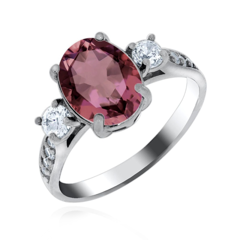 Кольцо из серебра с кристаллом ювелирным и фианитами из коллекции Ирида