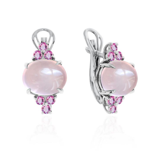 Серьги из серебра с кварцами и фианитами из коллекции Уральские самоцветы