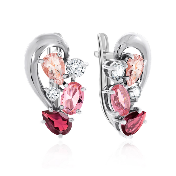 Серьги из серебра с ситаллами и фианитами из коллекции Разноцветие