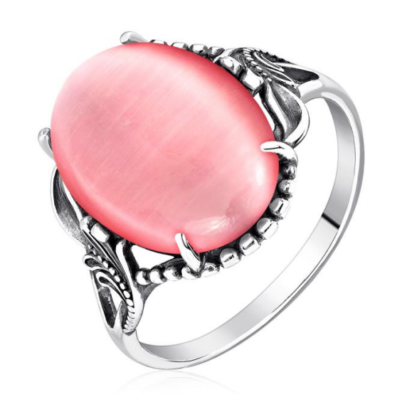 Кольцо из серебра с кошачьим глазом из коллекции Уральские самоцветы