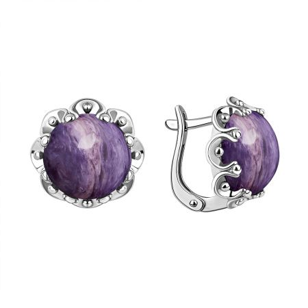 Серьги из серебра с чароитами из коллекции Уральские самоцветы