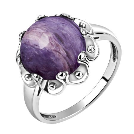 Кольцо из серебра с чароитом из коллекции Уральские самоцветы