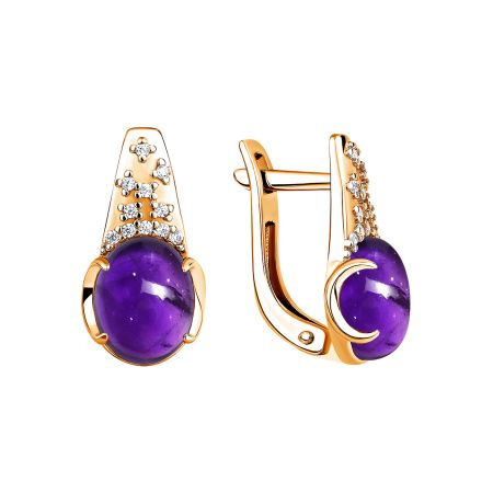 Серьги из серебра с аметистами и фианитами из коллекции Утренняя роса