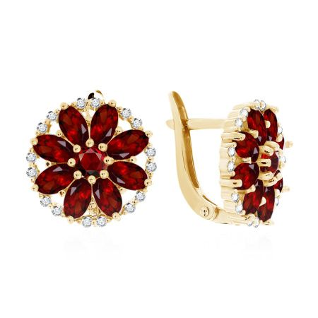 Серьги из серебра с гранатами и фианитами из коллекции