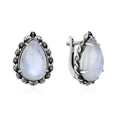Серьги из серебра с лунным камнем из коллекции Уральские самоцветы