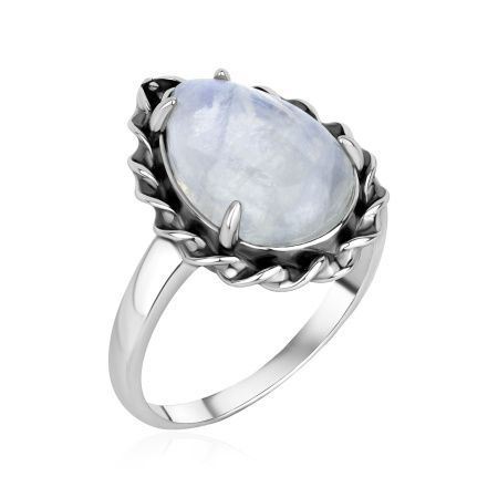 Кольцо из серебра с лунным камнем из коллекции Уральские самоцветы
