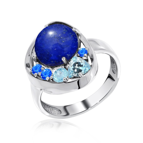 Кольцо из серебра с лазуритом, ситаллами и фианитами из коллекции Сладкая история
