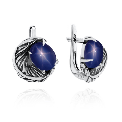 Серьги из серебра с звездчатыми сапфирами из коллекции Жар-птица