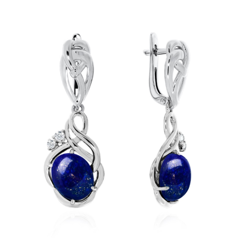 Серьги из серебра с лазуритами и фианитами из коллекции Медина