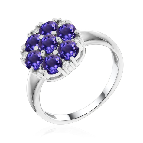 Кольцо из серебра с фианитами и иолитами из коллекции "Royals"