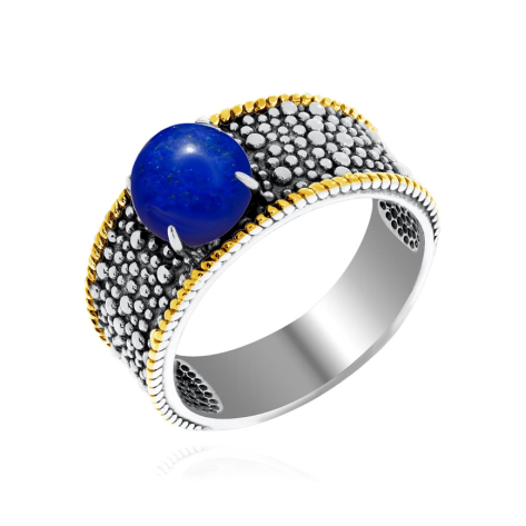 Кольцо из серебра с лазуритом из коллекции Игра фактур