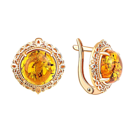 Серьги из серебра с янтарем из коллекции Уральские самоцветы