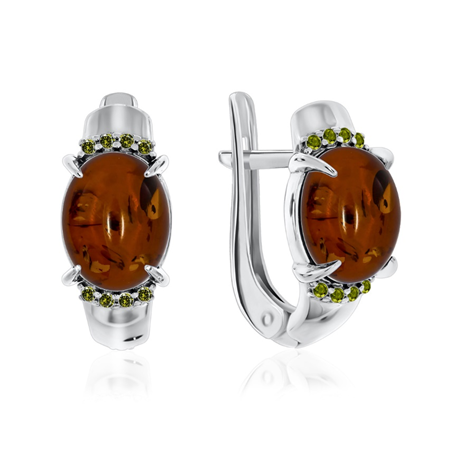 Серьги из серебра с янтарем и фианитами из коллекции Созвездие