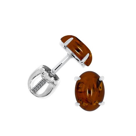 Пусеты из серебра с янтарем из коллекции Уральские самоцветы