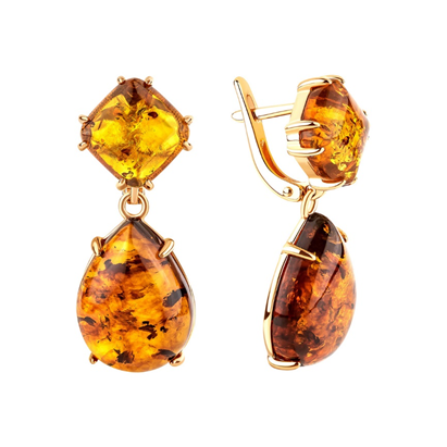 Серьги из серебра с янтарем из коллекции Уральские самоцветы