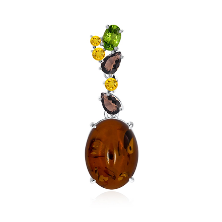 Подвеска из серебра с янтарем, хризолитом, топазами и цитринами из коллекции Уральские самоцветы