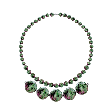 Бусы из серебра с цоизитами из коллекции Летний лед