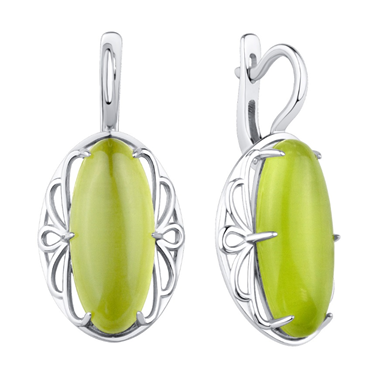 Серьги из серебра с кошачьим глазом из коллекции Уральские самоцветы