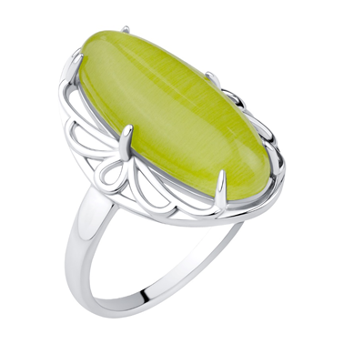 Кольцо из серебра с кошачьим глазом из коллекции Уральские самоцветы