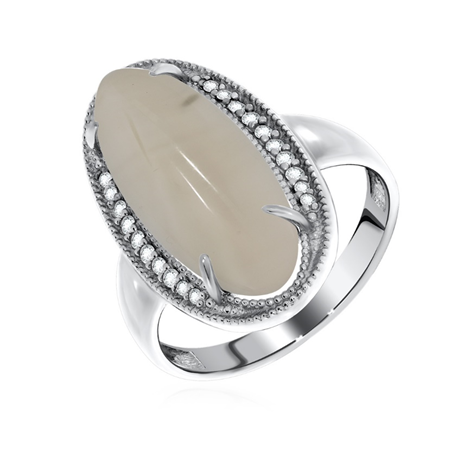 Кольцо из серебра с агатом и фианитами из коллекции Династия