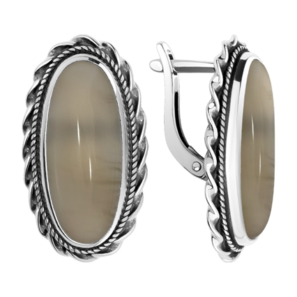 Серьги из серебра с агатами из коллекции Уральские самоцветы