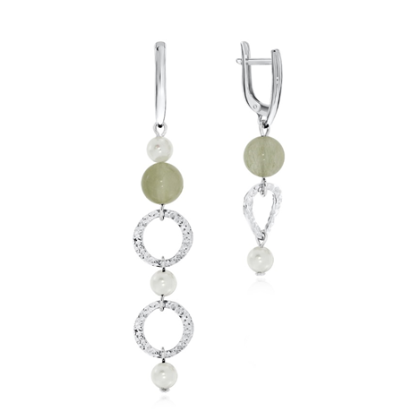 Серьги из серебра с кварцами волосатиками и жемчугом из коллекции Young Star