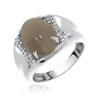 Кольцо из серебра с халцедоном и фианитами