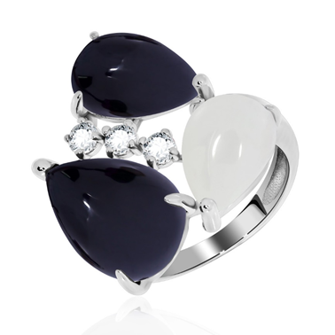 Кольцо из серебра с агатами и фианитами из коллекции Shine