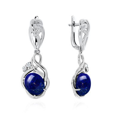 Серьги из серебра с лазуритами и фианитами из коллекции Медина